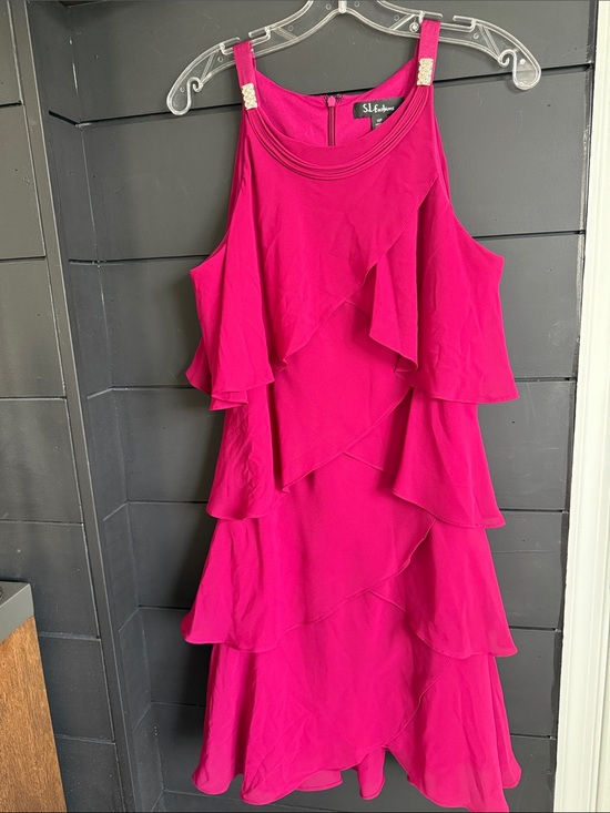 S.L. Fashions Dresses & Skirts - S.L. Fashions Hot Magenta Layered Ruffle Dress